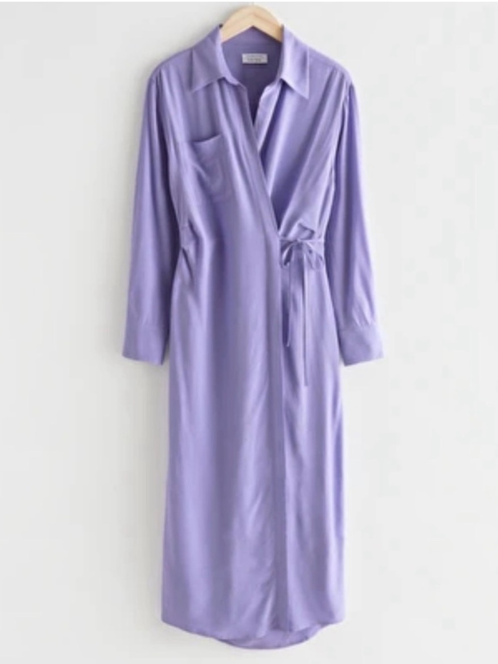 & Other Stories Asymmetric Wrap Midi Dress Minimalist Pastel Cottagecore Lilac L